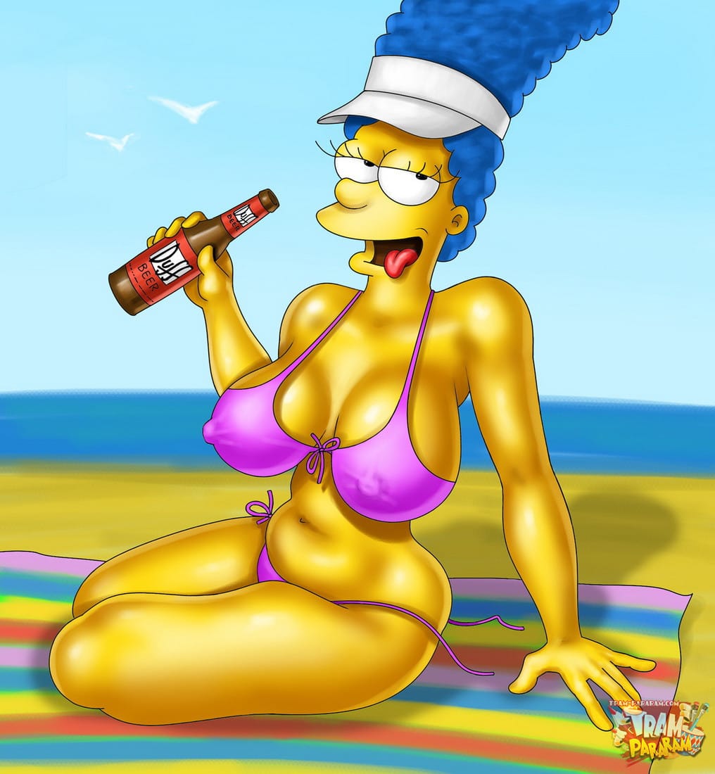 Bikini Milf Toon Marge Drinking A Duff On The Beach