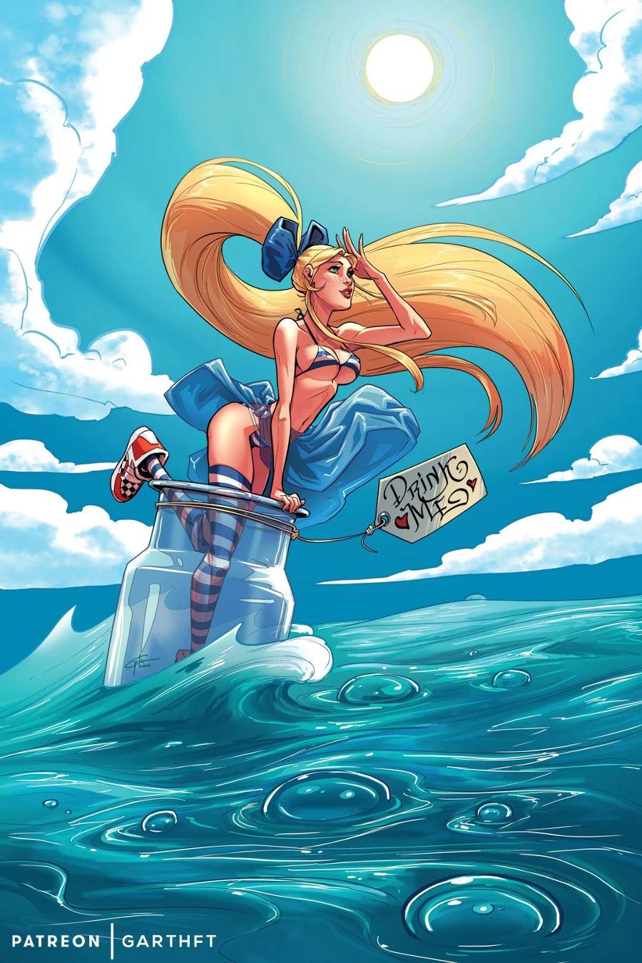 Sexy Blonde Toon Bikini Babe In A Bottle