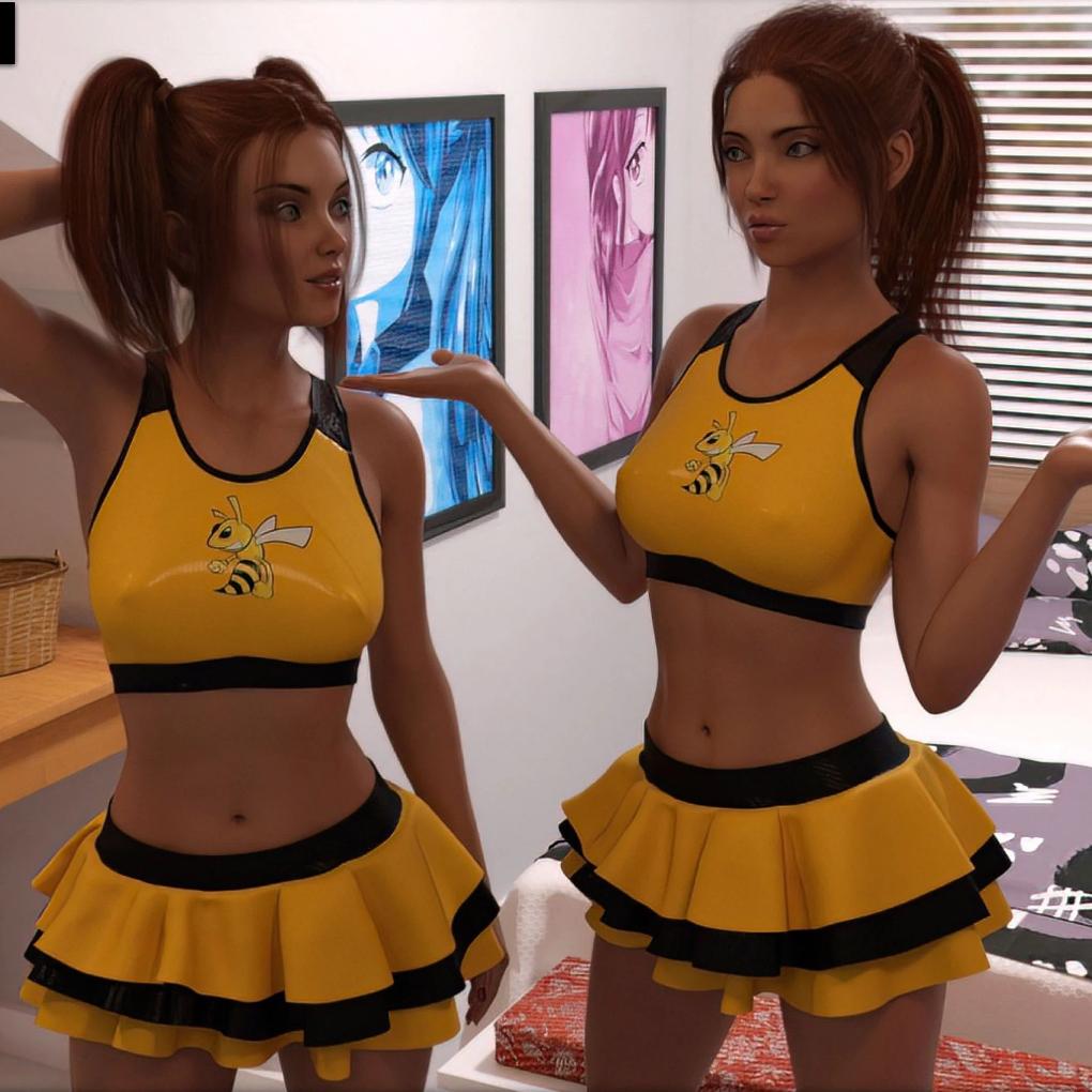 Two 3D Redhead Babes In Sexy Little Cheer Outfits