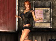 Redheaded Virtual Babe Teasing In Black Lingerie - toon