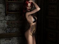 Bikini On An Arousing Tattooed 3D Babe - cartoon