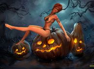 Three Carved Pumpkins And A 3D Babe - animated