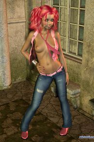 Pink Haired Animated Teen Showing Small Tits
