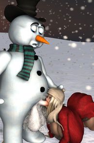 Raunchy Girl Giving Snowman A BJ