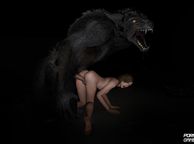 Raunchy 3D Werewolf Banging Bent Over Woman - toon