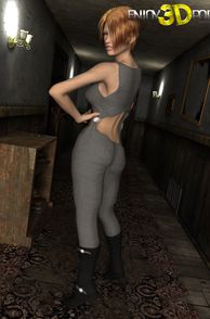 Rendered Chick Posing In A Hallway