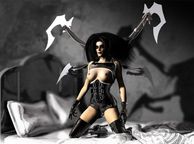 Wicked Rendered Female In Latex And Blades - animated
