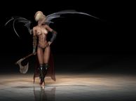 Winged Topless Blonde Carrying An Axe - animated