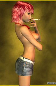 Topless 3D Toon Girl Smoking A Cigarette
