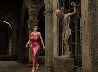 Curvaceous 3D Babe Walks Up To A Captured Creature - animated