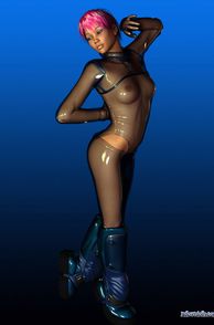 Cute Rendered Girl In See Thru Plastic Outfit And Boots
